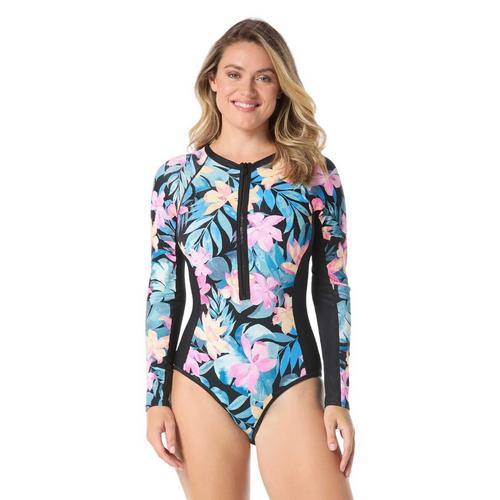 Women's Beach House Sport Sculpt Long Sleeve Zip Front One Piece Swimsuit - Primary Image