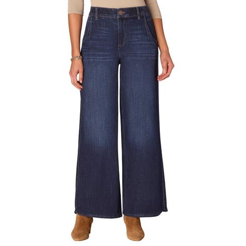 Women's Democracy Petite "Ab"Solution Skyrise Tulip Hem Wide Leg Jeans - Primary Image