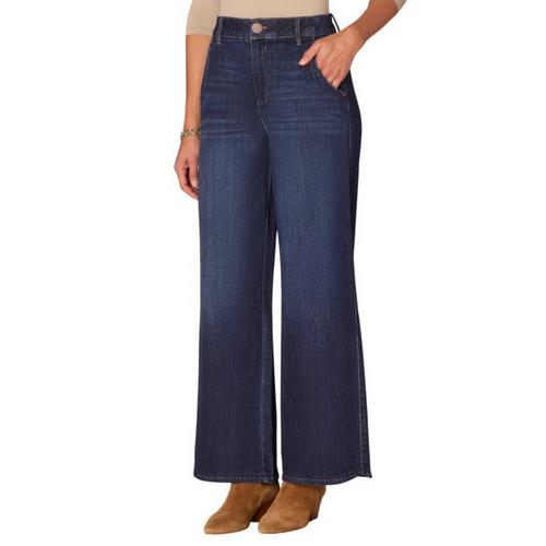 Women's Democracy Petite "Ab"Solution Skyrise Tulip Hem Wide Leg Jeans - Primary Image