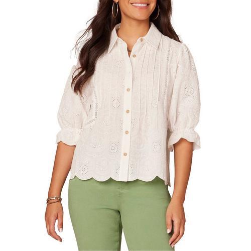 Women's Democracy Crochet Inset Blouson Sleeve Button Up Shirt - Primary Image