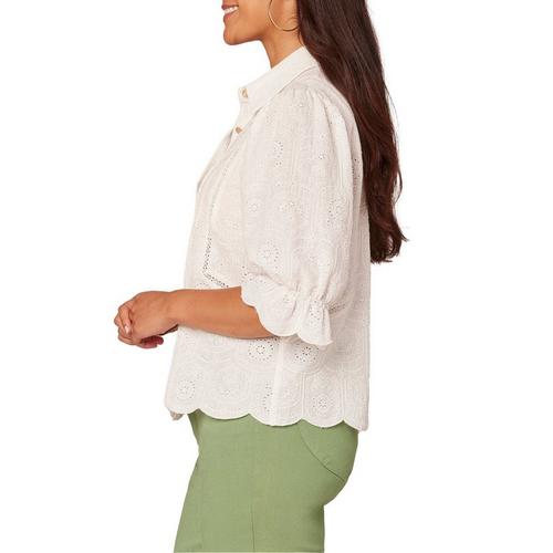 Women's Democracy Crochet Inset Blouson Sleeve Button Up Shirt - Primary Image