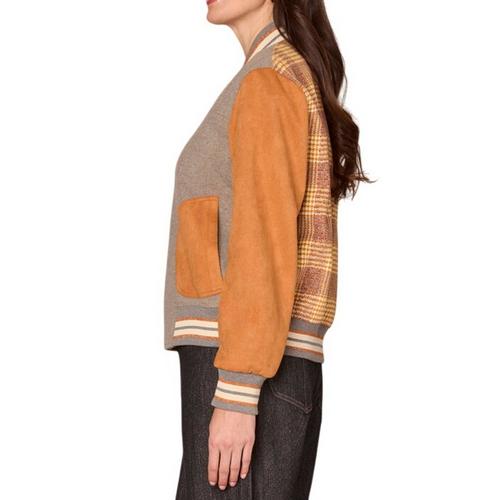 Women's Democracy Round Patch Pocket Mixed Media Bomber Jacket - Primary Image