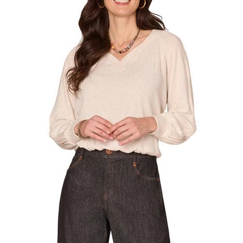Women's Democracy Cased Hem Knit Long Sleeve V-Neck Shirt - Primary Image
