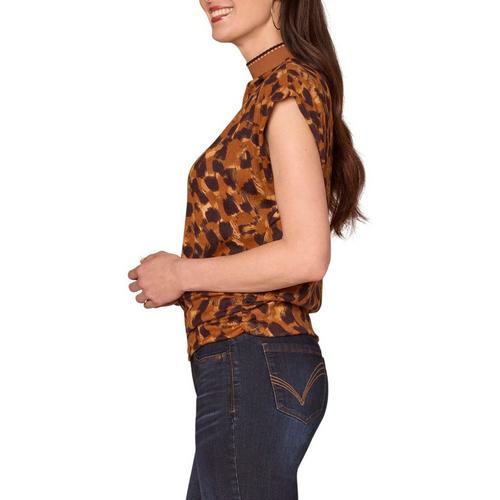 Women's Democracy Printed Knit Mock Neck Shirt - Primary Image