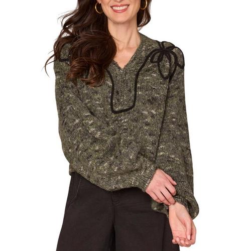 Women's Democracy Placement Embroidery Raglan V-Neck Pullover Sweater - Primary Image