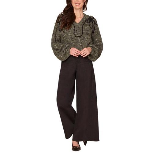 Women's Democracy Placement Embroidery Raglan V-Neck Pullover Sweater - Primary Image