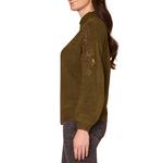 Women's Democracy Rhinestone Embroidered Sleeve Mock Neck Pullover Sweater - Thumbnail 2 of 3