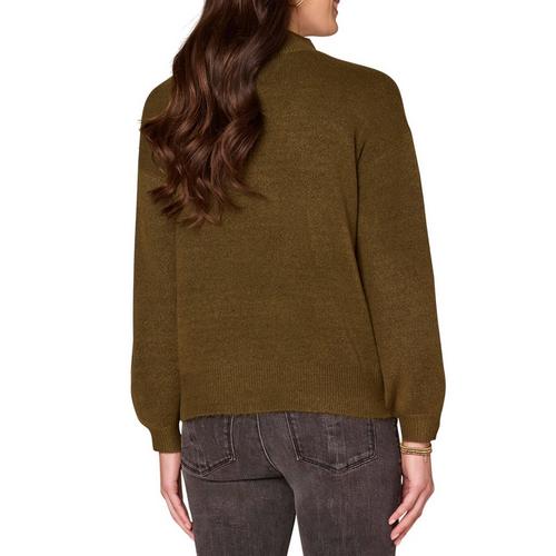 Women's Democracy Rhinestone Embroidered Sleeve Mock Neck Pullover Sweater - Primary Image