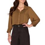 Women's Democracy Scallop Edge Tipping 3/4 Sleeve Button Up Shirt - Thumbnail 1 of 3