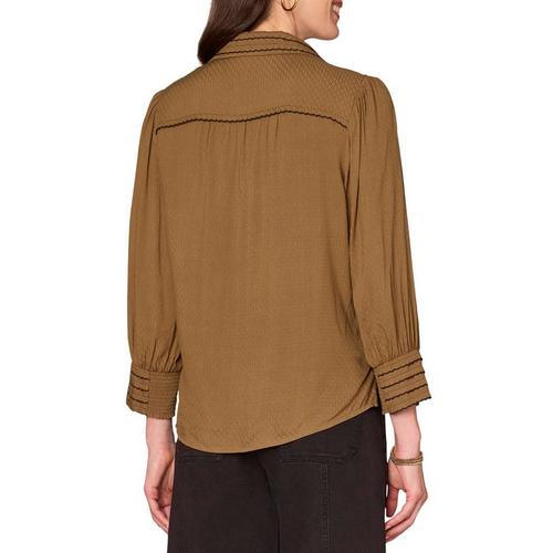 Women's Democracy Scallop Edge Tipping 3/4 Sleeve Button Up Shirt - Primary Image
