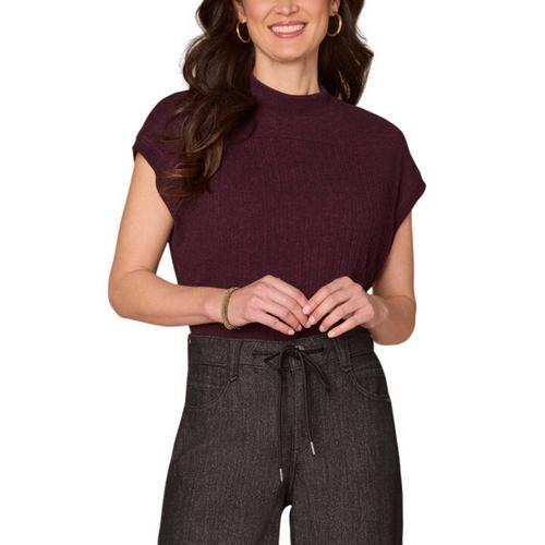 Women's Democracy Curved Placket Mixed Media Mock Neck Pullover Sweater - Primary Image