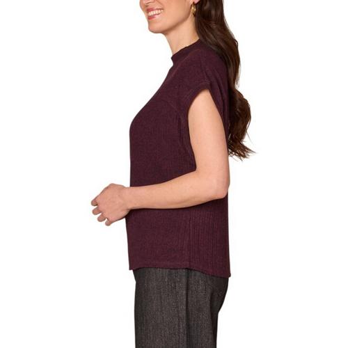 Women's Democracy Curved Placket Mixed Media Mock Neck Pullover Sweater - Primary Image