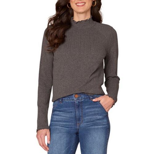 Women's Democracy Lettuce Edge Knit Mock Neck Pullover Sweater - Primary Image