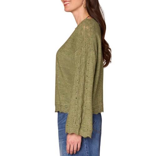 Women's Democracy Pointelle Scallop Edge Trim V-Neck Pullover Sweater - Primary Image