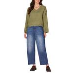 Women's Democracy Pointelle Scallop Edge Trim V-Neck Pullover Sweater - Thumbnail 4 of 4