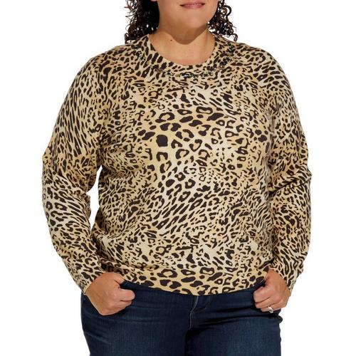 Women's Democracy Plus Size Sequin Embroirdery Printed Pullover Sweater - Primary Image