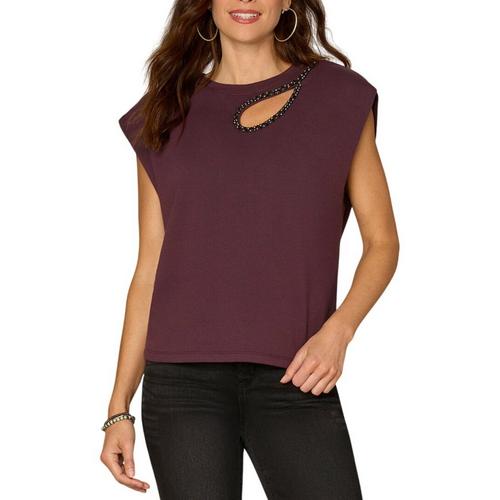 Women's Democracy Rhinestone Cut Out Knit Shirt - Primary Image