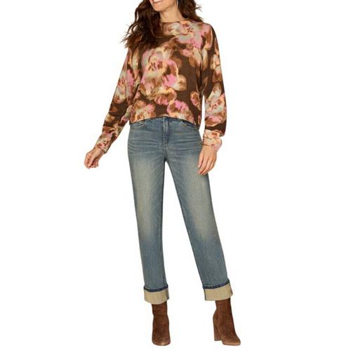 Women's Democracy Ruched Sleeve Printed Mock Neck Pullover Sweater - Primary Image