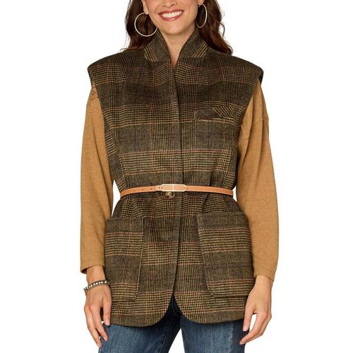 Women's Democracy Stand Collar Button Front Elongated Woven Vest - Primary Image