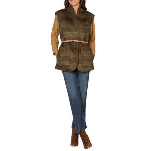 Women's Democracy Stand Collar Button Front Elongated Woven Vest - Primary Image