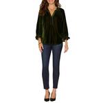Women's Democracy Embroidered Woven 3/4 Sleeve Notch Neck Blouse - Thumbnail 4 of 4