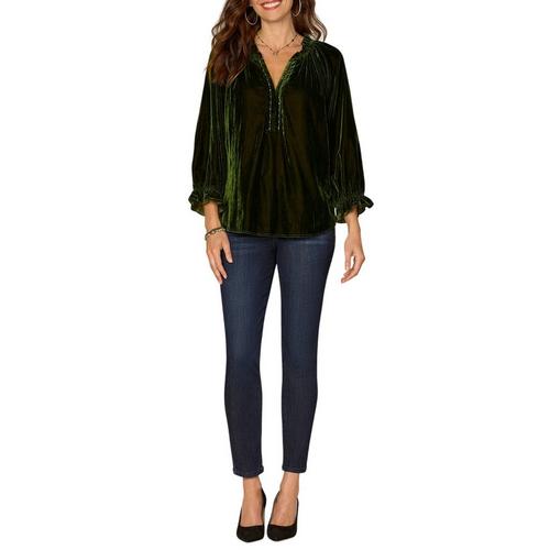 Women's Democracy Embroidered Woven 3/4 Sleeve Notch Neck Blouse - Primary Image
