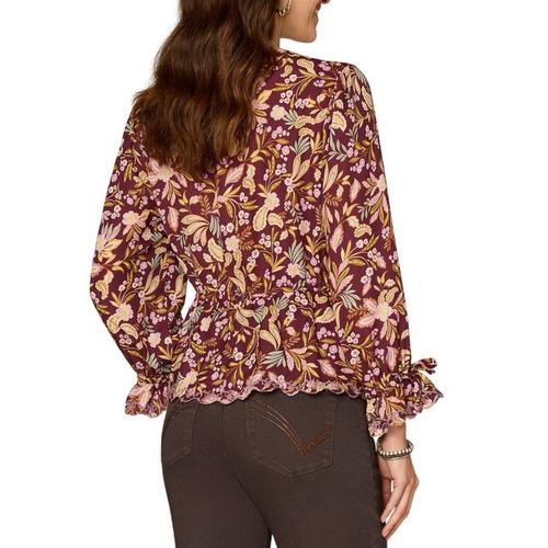 Women's Democracy Scallop Edge Printed Woven Long Sleeve V-Neck Blouse - Primary Image