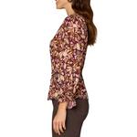 Women's Democracy Scallop Edge Printed Woven Long Sleeve V-Neck Blouse - Thumbnail 3 of 4