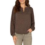 Women's Democracy Half Placket Mixed Media Knit Long Sleeve Notch Neck Shirt - Thumbnail 1 of 4