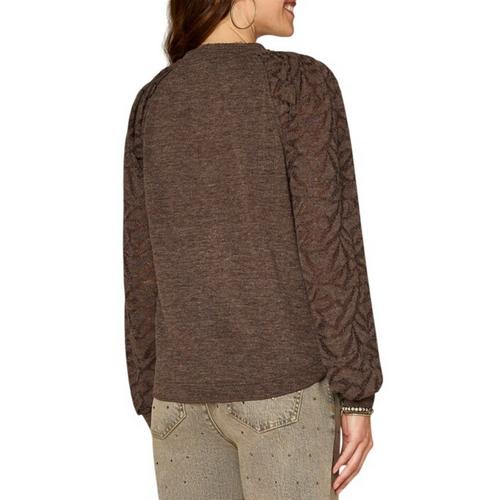 Women's Democracy Half Placket Mixed Media Knit Long Sleeve Notch Neck Shirt - Primary Image