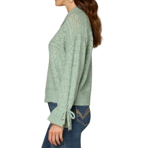 Women's Democracy Flounce Sleeve Pointelle Stitch Pullover Sweater - Primary Image