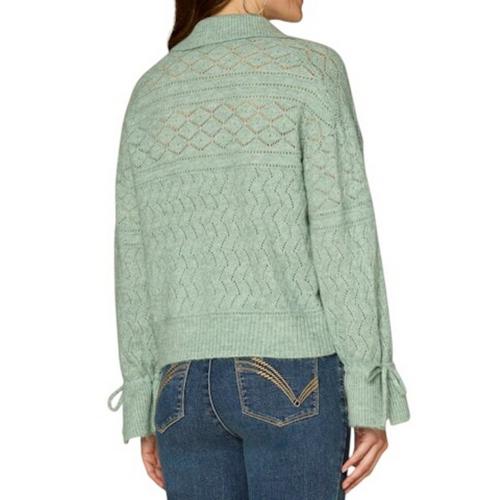 Women's Democracy Flounce Sleeve Pointelle Stitch Pullover Sweater - Primary Image