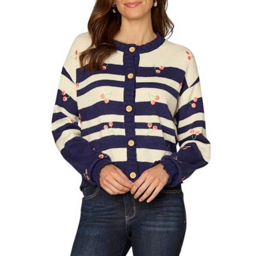 Women's Democracy Placement Stripe With Embroidery Cardigan - Primary Image