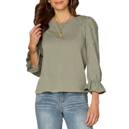 Women's Democracy Die Cut Embroidered 3/4 Sleeve Shirt - Primary Image