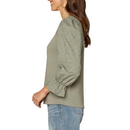 Women's Democracy Die Cut Embroidered 3/4 Sleeve Shirt - Primary Image