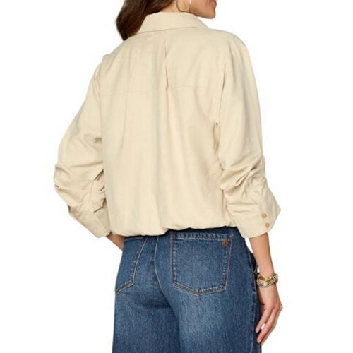Women's Democracy Bubble Hem Woven 3/4 Sleeve Button Up Shirt - Primary Image