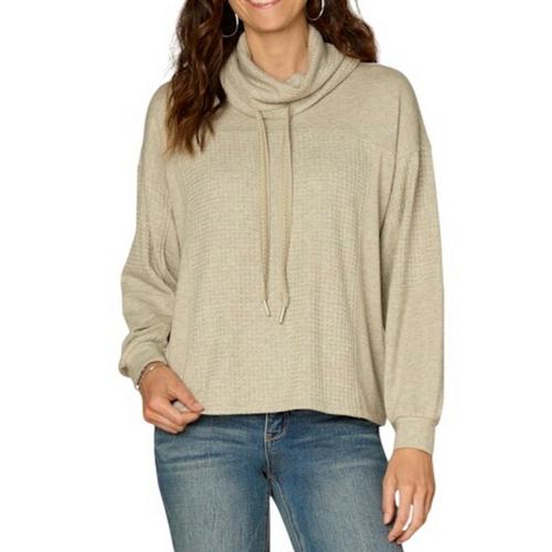 Women's Democracy Mix Media Knit Long Sleeve Cowl Neck Shirt - Primary Image