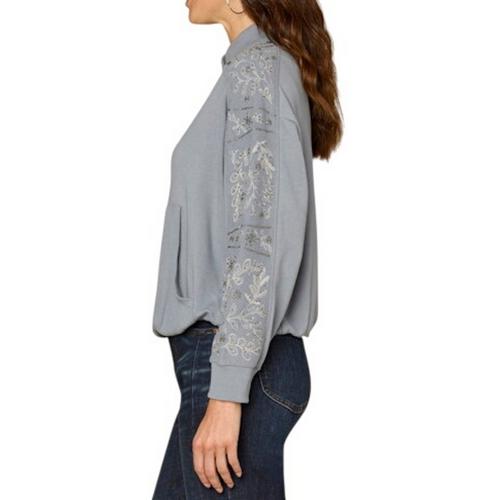 Women's Democracy Surplus Bubble Hem Mix Media Knit Long Sleeve Mock Neck Shirt - Primary Image