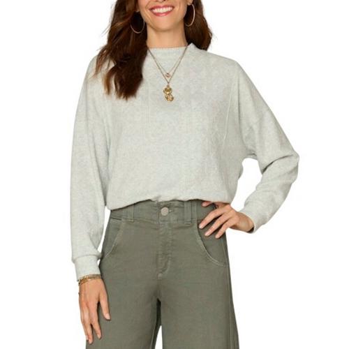 Women's Democracy Hi Low Hem Embroidered Detail Mock Neck Pullover Sweater - Primary Image