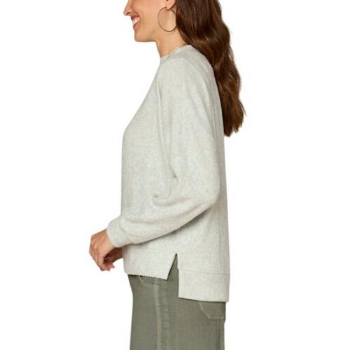 Women's Democracy Hi Low Hem Embroidered Detail Mock Neck Pullover Sweater - Primary Image