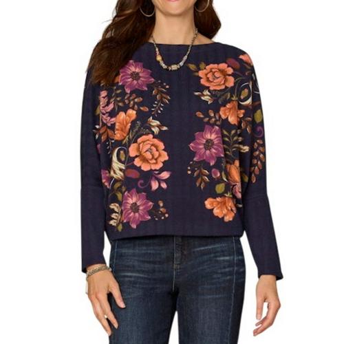 Women's Democracy Batwing Surplus Placement Print Knit Long Sleeve Boat Neck Shirt - Primary Image