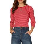 Women's Democracy Crochet Stitch 3/4 Sleeve Boat Neck Shirt - Thumbnail 1 of 3