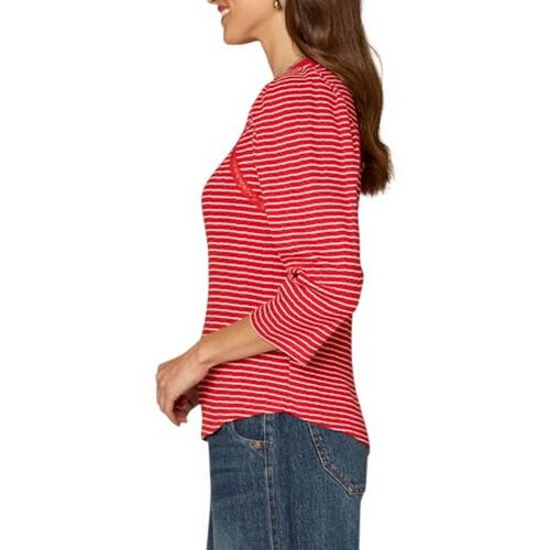 Women's Democracy Crochet Stitch 3/4 Sleeve Boat Neck Shirt - Primary Image