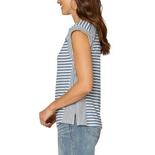 Women's Democracy Extended Cap Sleeve Stripe Blocked Shirt - Primary Image