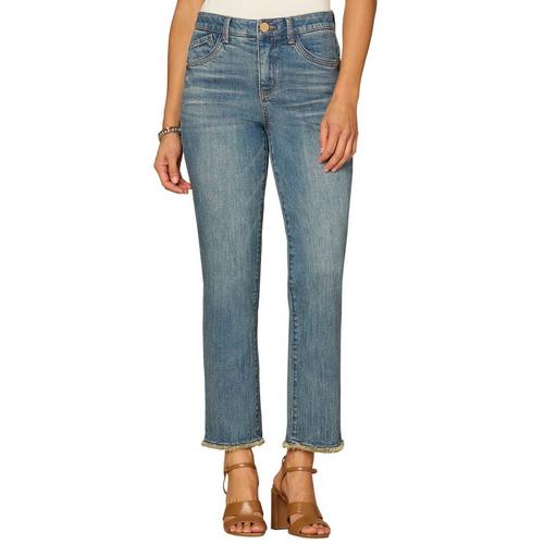 Women's Democracy “Ab”solution Embroidered Pocket Fray Hem Straight Jeans - Primary Image