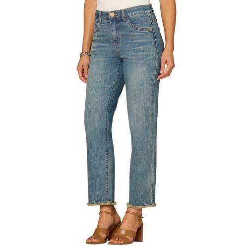 Women's Democracy “Ab”solution Embroidered Pocket Fray Hem Straight Jeans - Primary Image