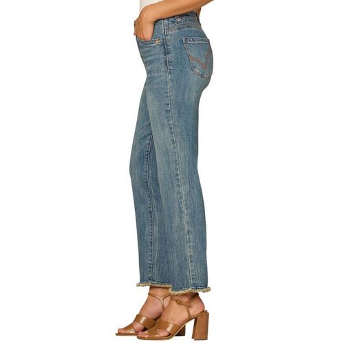 Women's Democracy “Ab”solution Embroidered Pocket Fray Hem Straight Jeans - Primary Image