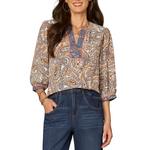 Women's Democracy Placement Print Woven 3/4 Sleeve Notch Neck Shirt - Thumbnail 1 of 4