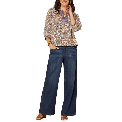 Women's Democracy Placement Print Woven 3/4 Sleeve Notch Neck Shirt - Primary Image