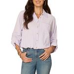 Women's Democracy Smocked Bubble Hem 3/4 Sleeve Button Up Shirt - Thumbnail 1 of 4